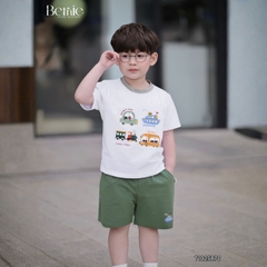 Set bộ tay ngắn thun cotton họa tiết Travel vui tươi kèm quần short cho bé trai size 9 tới 28kg BERNIE T1025B70