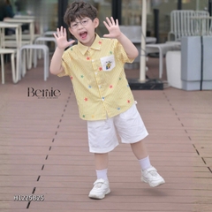  Set bộ sơ mi tay ngắn cho bé trai họa tiết kẻ vàng Happy Star kèm quần short kaki size 11 đến 28kg BERNIE H1225B25
