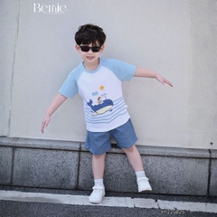 Set bộ ngắn tay raplang họa tiết Cá voi nghộ nghĩnh kèm quần short kaki cho bé trai size 9 tới 28kg BERNIE H1125B25
