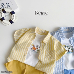 Set sơ mi 3CT Little Surfer cho bé trai áo sơ mi áo ba lỗ và quần short cho bé trai size 11 tới 28kg BERNIE H1225B30