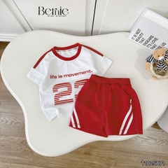 Set bộ bé trai tay ngắn phong cách thể thao họa tiết in chữ và số 23 kèm quần short size 9 tới 28kg BERNIE T1025B71