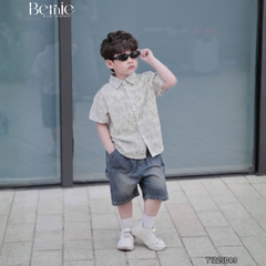 Set bộ sơ mi cho bé trai áo tay ngắn họa tiết Grafiti kèm quần short jean size 11 đến 28kg BERNIE T1225B09