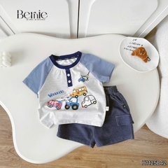 Set bộ cộc tay raplang họa tiết Worker Cars và quần short bé trai đi chơi đi biển 9 tới 25kg BERNIE H1125B42