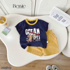 Set bộ tay ngắn đi chơi đi biển cho bé trai Ocean boy áo thun và quần short kaki size 9 tới 28kg BERNIE H1125B45