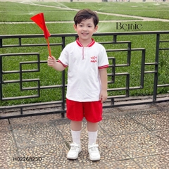 Set bộ cộc tay cho bé trai áo cổ trụ họa tiết sao vàng Việt Nam kèm quần short size từ 9 đến 25kg H0226B23Đ 