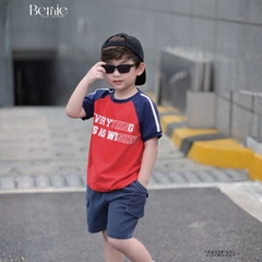 Set bộ thể thao cộc tay raplang phối màu họa tiết Everything và quần short bé trai size 9 tới 25kg BERNIE H1125B42
