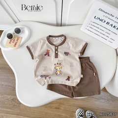 Set bộ tay ngắn cổ trụ họa tiết Gấu Funny và quần short đi chơi đi biển cho bé trai size 1 tới 7 tuổi BERNIE H1125B37