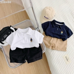 Set đồ bộ Polo tngắn tay cho bé trai áo thun cotton quần kaki vintage hàn quốc 1 đến 7 tuổi Bernie kids