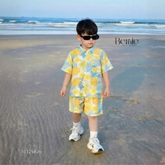 Set sơ mi đũi đi biển unisex cho bé trai bé gái họa tiết summer size 9 tới 25kg BERNIE T0325B26