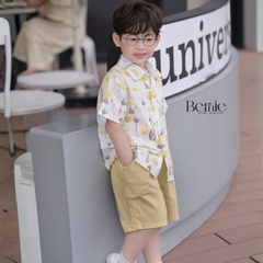 Set bộ sơ mi đi chơi đi biển tay ngắn họa tiết in tràn Cầu vồng kèm quần short cho bé trai size 11 tới 28kg BERNIE T1225B12