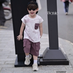 Set bộ tanktop áo thun họa tiết loang phối túi năng động kèm quần short gió mềm cho bé trai size 9 đến 28kg BERNIE H0126B07
