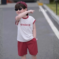 Set bộ cotton áo thun tanktop BNE KID kèm quần short cho bé trai đi chơi đi học size 9 đến 28kg BERNIE H0326B33