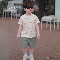 Set bộ tay ngắn cotton cho bé trai họa tiết in trần Puppy Good day kèm quần short size 9 tới 25kg BERNIE T0326B24