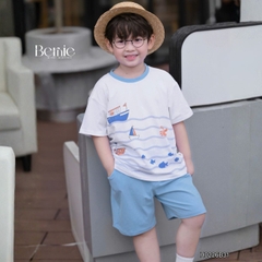 Set bộ ngắn tay đi chơi đi biển họa tiết Đại Hải Trình kèm quần short cho bé trai size 9 tới 25kg BERNIE H0226B31