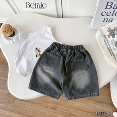  Set sơ mi 3 chi tiết áo tay ngắn họa tiết in tràn Cún áo ba lỗ kèm quần short kaki cho bé trai 9 tới 28kg BERNIE H1225B38