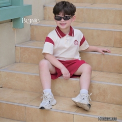 Set bộ polo tay ngắn cổ dệt họa tiết huy hiệu kèm quần short cho bé trai size 11 tới 28kg BERNIE H0226B33