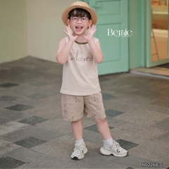 Set bộ ba lỗ cho bé trai in tràn động vật ngộ ngĩnh kèm quần short size 9 tới 25kg BERNIE H0226B30