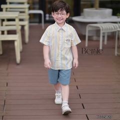  Set bộ tay ngắn áo sơ mi kẻ The Sea cho bé trai kèm quần short kaki denim size 11 đến 28kg BERNIE H1225B27