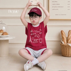 Set bộ cho bé trai áo tanktop họa tiết Bonjour phối màu kèm quần short size 9 tới 28kg BERNIE H0226B29
