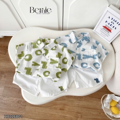 Set bộ sơ mi tay ngắn cho bé trai họa tiết cá sấu vui nhộn kèm quần short kaki size 11kg tới 28kg BERNIE H0226B01