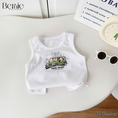 Áo sơ mi caro xannh ngắn tay kèm áo ba lỗ ô tô cho bé trai đi chơi đi biển mặc nhà size 9 tới 27kg BERNIE T0326A01Đ