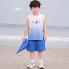 Set bộ áo tanktop Sailor loang xanh kèm quần short cho bé trai đi chơi đi biển size 1 tới 7 tuổi BERNIE H0126B16