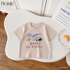 Set bộ thun cotton áo tay ngắn họa tiết khủng long Ready kèm quần short cho bé trai 1 đến 7 tuổi BERNIE H1025B55