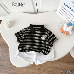 Set bộ tay ngắn áo polo họa tiết kẻ Happy Duck kèm quần short kaki cho bé trai size 9 đến 28kg BERNIE H0226B32