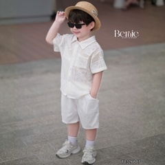 Set bộ sơ mi tay ngắn áo ren kèm quần short đũi trắng cho bé trai đi chơi đi biển size 9 tới 27kg BERNIE T0326B07
