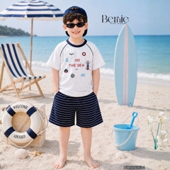 Set bộ đi biển bé trai áo thun tay ngắn raplang the Sea kèm quần short kẻ size 1 đến 7 tuổi BERNIE H0226B34