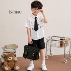 Set sơ mi 3CT Little Charm cho bé trai áo sơ mi và quần short kèm cà vạt rời size 9 tới 28kg BERNIE T0326B31