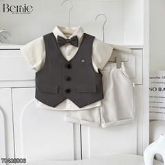 Set bộ vest gile Quý tộc cho bé trai áo sơ mi tay ngắn phối gile kèm quần và nơ cà vạt 9 tới 25kg BERNIE T0426B06