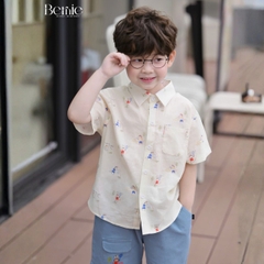 Set bộ sơ mi tay ngắn họa tiết Pony Sport kèm quần short denim size 11kg tới 28kg BERNIE H1225B39
