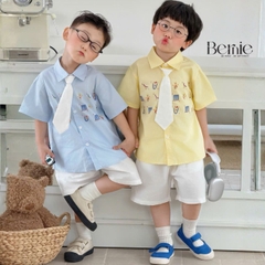 Set sơ mi 3CT Little Charm cho bé trai áo sơ mi và quần short kèm cà vạt rời size 9 tới 28kg BERNIE T0326B31