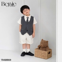 Set bộ vest gile Quý tộc cho bé trai áo sơ mi tay ngắn phối gile kèm quần và nơ cà vạt 9 tới 25kg BERNIE T0426B06