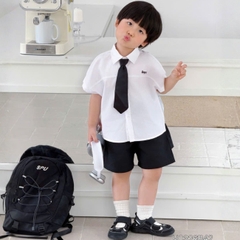  Set sơ mi Boy 3CT áo sơ mi trắng kèm quần short kaki và cà vạt cho bé trai đi học đi chơi 11 tới 28kg BERNIE H0326B42