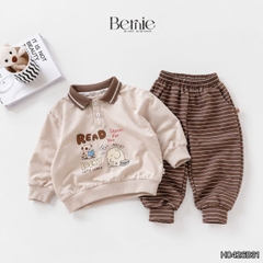 Set bộ dài tay cho bé trai áo polo cổ dệt Lucky Stories phối quần dài kẻ sọc size 11 tới 28kg BERNIE H0426B31