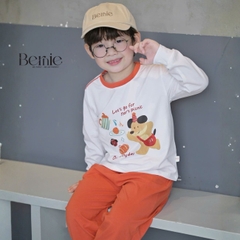 Set bộ cotton áo tay dài phối cổ Picnic Bear kèm quần dài cho bé trai size 9 tới 25kg BERNIE V0526B28