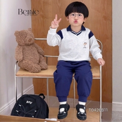 Set bộ dài tay áo polo cổ dệt Bernie Warm Light phối quần dài cho bé trai size 11 tới 28kg BERNIE T0426B11