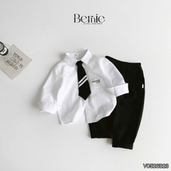 Set bộ sơ mi dài tay WARM LITTER DAYS áo sơ mi kèm quần kaki dài phối cà vạt cho bé trai 9 đến 28kg BERNIE V0526B23