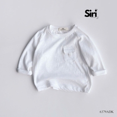 Áo thun áo phông tay dài chất cotton xược màu trắng màu xanh unisex cho bé trai bé gái size 9 tới 24kg BERNIE SIRI 6379ADK