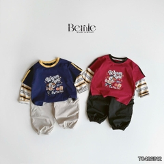 Set bộ dài áo thun cotton tay phối kẻ Play Time kèm quần gió dài cho bé trai size 11 tới 28kg BERNIE T0426B12