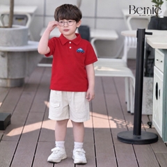  Set bộ polo ngắn tay nhiều màu cho bé trai họa tiết thêu ô tô kèm quần short kaki size 9 tới 25kg BERNIE H0625B40