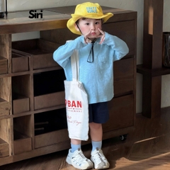 Áo thun áo phông tay dài chất cotton xược màu trắng màu xanh unisex cho bé trai bé gái size 9 tới 24kg BERNIE SIRI 6379ADK