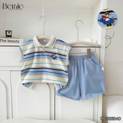 Set bộ polo tanktop kẻ ngang Little Pilot cho bé trai kèm quần short kaki phong cách Hàn quốc 9 đến 28kg BERNIE H0326B40