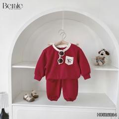 Set bộ cotton nỉ 2 da cho bé trai áo tay dài Freedom Boy kèm quần size 9kg tới 26kg BERNIE H0526B34