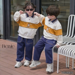 Set bộ polo unisex cho bé trai bé gái áo polo tay dài cổ bo dệt họa tiết Junior Sport kèm quần size 11 tới 28kg BERNIE T0526B75