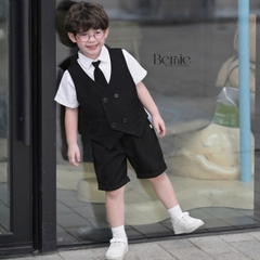 Set vest gi lê 5CT cho bé trai áo gi lê áo sơ mi quần short phụ kiện nơ cổ và cà vạt size 9 tới 25kg BERNIE H0726B27