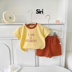 Set bộ cộc tay phối màu cho bé trai bé gái áo họa tiết Student kèm quần short size 9kg đến 25kg BERNIE SIRI 280926B9