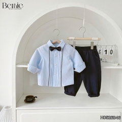 Set sơ mi Little Gentleman áo tay dài quần kaki kèm nơ cổ cho bé trai 9 tới 25kg BERNIE H0526B46